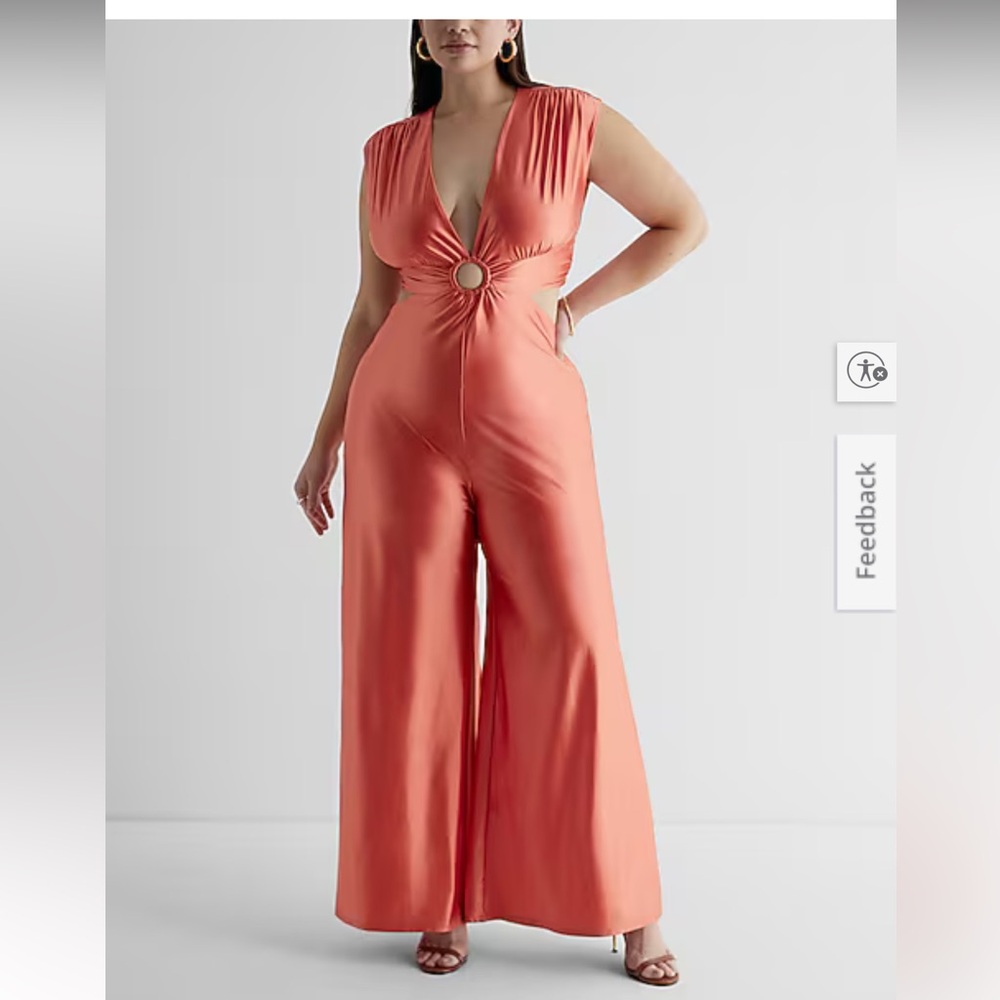 Express V-Neck O-Ring Cutout Wide Leg Jumpsuit XL NWT |  Chic Dressy